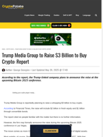 Trump Media Group to Raise $3 Billion to Buy Crypto: Report