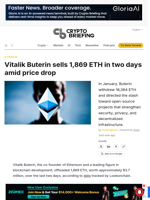 Vitalik Buterin sells 1,869 ETH in two days amid price drop