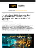 Heracles-Backed MiloGold Launches “Gold in Motion”: Tokenized Gold Ownership with Always-On Proof-of-Reserve