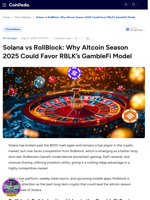 Solana vs RollBlock: Why Altcoin Season 2025 Could Favor RBLK’s GambleFi Model
