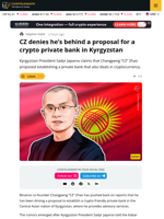 Binance Founder CZ Rejects Claim He Suggested Kyrgyz Crypto Bank
