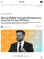 Bitcoin Will Be 'Strategically Important Asset' for US, Says JD Vance - Decrypt