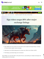 SIGN price rallies 80% as top crypto exchanges add token