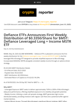Defiance ETFs Announces First Weekly Distribution of $0.3350/Share for $MST: Defiance Leveraged Long + Income MSTR ETF