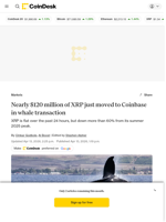 XRP news: Just shy of 90 million XRP tokens moved to crypto exchange Coinbase