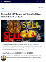 Bitcoin Sell-Off Begins as Miners Sell Over 15,000 BTC in Q1 2026
