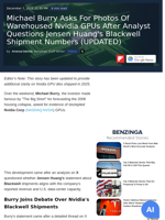 Michael Burry Asks For Photos Of Warehoused Nvidia GPUs After Analyst Questions Jensen Huang's Blackwell Shipment Numbers (UPDATED) - Advanced Micro Devices (NASDAQ:AMD), Alphabet (NASDAQ:GOOG) - Benzinga