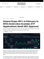 Solana Drops 46% in February to $153 Amid Libra Scandal, ETF Applications Await SEC Approval - 