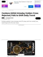 Cardano (ADA) Intraday Golden Cross Rejected, Fails to Shift Daily Trend - U.Today