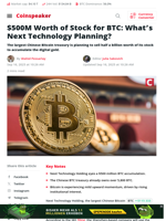 $500M Worth of Stock for BTC: What's Next Technology Planning? - Coinspeaker
