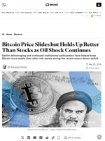 Bitcoin Price Slides but Holds Up Better Than Stocks as Oil Shock Continues - Decrypt