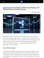 Exploring the Potential of XRP Cloud Mining: LET Mining Introduces New Service - Visionary Financial