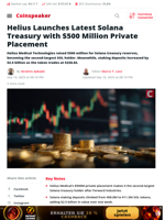 Helius Launches Latest Solana Treasury with $500 Million Private Placement - Coinspeaker