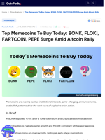 Top Meme Coins To Buy Today BONK, FLOKI, PEPE Surge Amid Memecoin Rally
