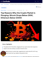 Top Reasons Why the Crypto Market is Plunging: Bitcoin Drops Below $90K, Ethereum Below $3000