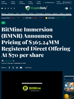 BitMine Immersion (BMNR) Announces Pricing of $365.24MM Registered Direct Offering At $70 per share - Crypto Daily