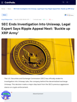 SEC Ends Investigation Into Uniswap, Legal Expert Says Ripple Appeal Next: 'Buckle up XRP Army'