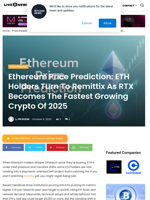 Ethereum Price Prediction: ETH Holders Turn To Remittix As RTX Becomes The Fastest Growing Crypto Of 2025 | Live Bitcoin News