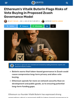 Ethereum's Vitalik Buterin Flags Risks of Vote Buying in Proposed Zcash Governance Model