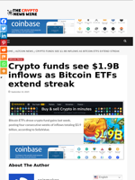 Crypto funds see $1.9B inflows as Bitcoin ETFs extend streak - The Crypto News Wire