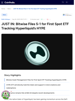 JUST IN: Bitwise Files S-1 for First Spot ETF Tracking Hyperliquid's HYPE