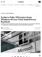 Script to Nuke AI Features from Windows 11 Goes Viral Amid Privacy Backlash - Decrypt