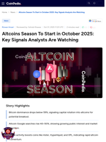 Altcoins Season To Start in October 2025: Key Signals Analysts Are Watching