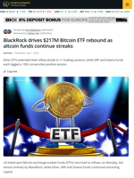BlackRock Drives $217M Bitcoin ETF Inflow Rebound