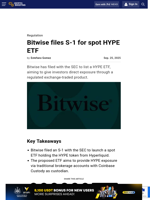 Bitwise files S-1 for spot HYPE ETF