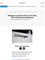 JPMorgan Launches JPM Coin for Real-Time Institutional Settlements