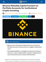 Binance Rebuilds Capital Connect on Portfolio Accounts for Institutional Crypto Investing - Crypto News Flash