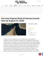 Iran may impose Strait of Hormuz transit fees by August 31, 2026