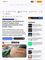 India Issues Tax Notices to Crypto Traders Over Unreported Activity From Earlier Years – Taxes Bitcoin News