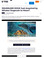 100,000,000 DOGE Just Acquired by Whales: Dogecoin to Moon?