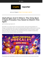 AlphaPepe And 5 Others: The Only Best Crypto Presales You Need to Watch This April