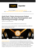 Gold Park Token Announces Dubai Blockchain Life Expo Participation and Upcoming Exchange Listings
