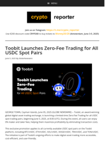 Toobit Launches Zero-Fee Trading for All USDC Spot Pairs