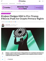Kraken Pledges $2M to Pro-Trump PACs in Push for Crypto