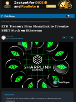 ETH Treasury Firm SharpLink to Tokenize SBET Stock on Ethereum