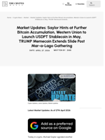 Market Updates: Saylor Hints at Further Bitcoin Accumulation, Western Union to Launch USDPT Stablecoin in May, TRUMP Memecoin Extends Slide Post Mar-a-Lago Gathering
