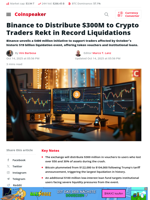 Binance to Distribute $300M to Crypto Traders Rekt in Record Liquidations - Coinspeaker