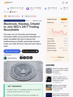 Blackrock, Nasdaq, Citadel to Join SEC's 24/7 Trading Roundtable