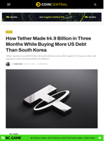 How Tether Made $4.9 Billion in Three Months While Buying More US Debt Than South Korea - CoinCentral