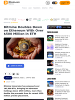 Bitmine Doubles Down on Ethereum With Over $500 Million in ETH – Crypto News Bitcoin News