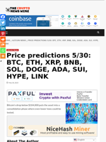 Price predictions 5/30: BTC, ETH, XRP, BNB, SOL, DOGE, ADA, SUI, HYPE, LINK - The Crypto News Wire
