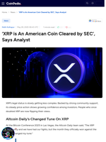 ‘XRP is An American Coin Cleared by SEC’, Says Analyst