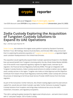 Zodia Custody Exploring the Acquisition of Tungsten Custody Solutions to Expand its UAE Operations