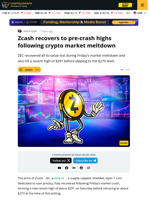Zcash Recovers to Pre-Crash High Following Crypto's 'Black Monday'