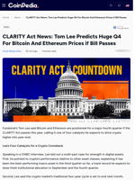 CLARITY Act News: Tom Lee Predicts Huge Q4 For Bitcoin And Ethereum Prices if Bill Passes
