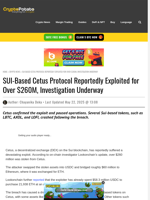 SUI-Based Cetus Protocol Reportedly Exploited for Over $260M, Investigation Underway